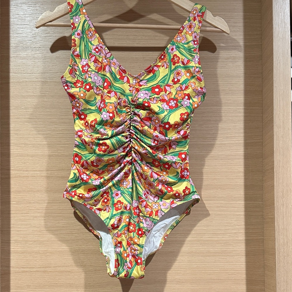 Solid & Striped Yellow Multi Floral Ruched One-Pi… - image 5